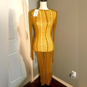 Zara Elegant Golden Knit Maxi Dress with side slit